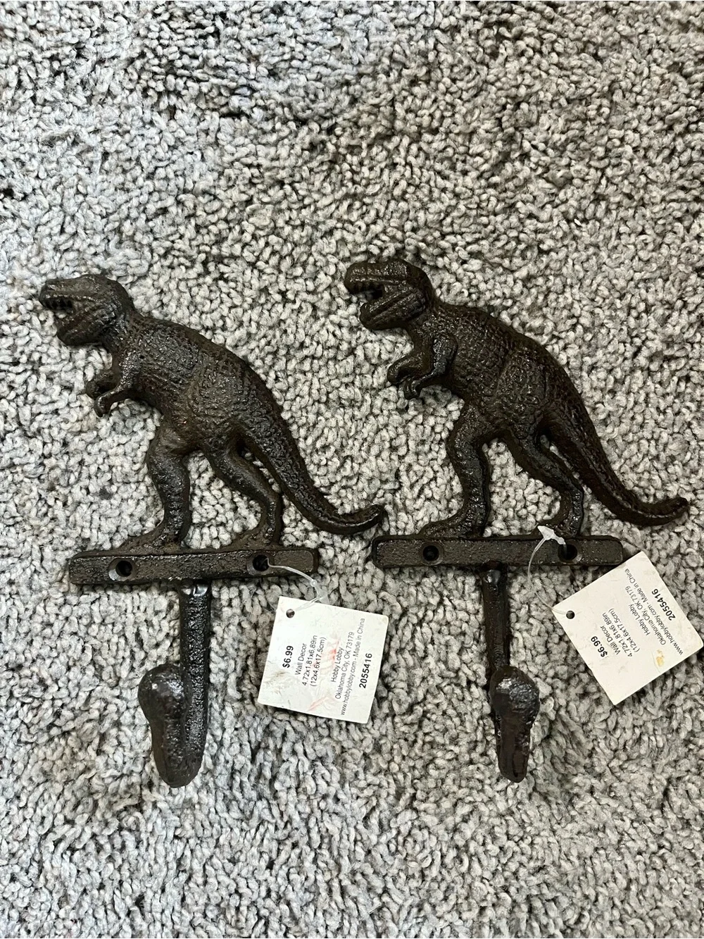 Hobby Lobby Black Dinosaur T-Rex Wall Hooks - Set of 2